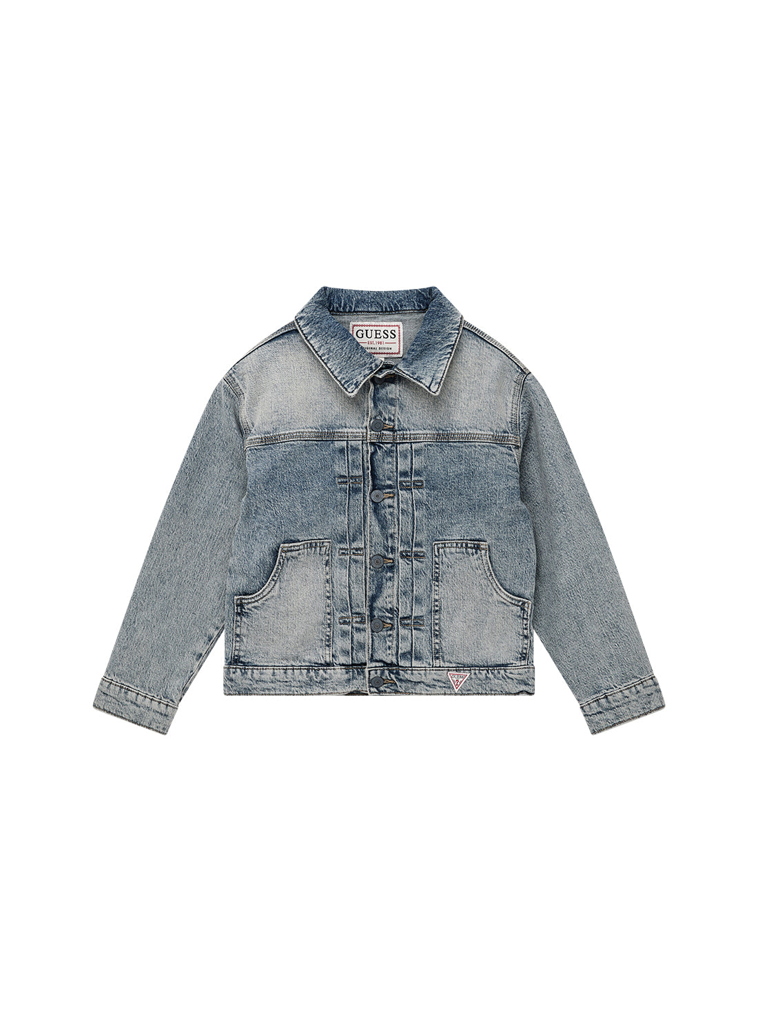 GUESS Kids Blue Comfort Denim Oversize Jacket (7-16) L5GL00D5KQ1 Front View