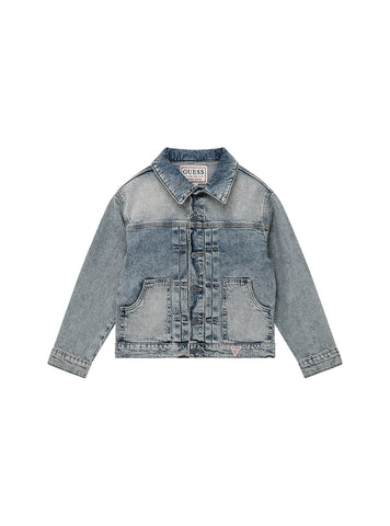 GUESS Kids Blue Comfort Denim Oversize Jacket (7-16) L5GL00D5KQ1 Front View