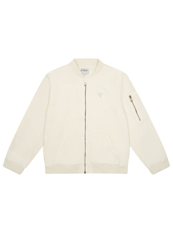 GUESS Kids Beige Oversize Linen Bomber Jacket (7–16) L5GL02WG5G0 Front View