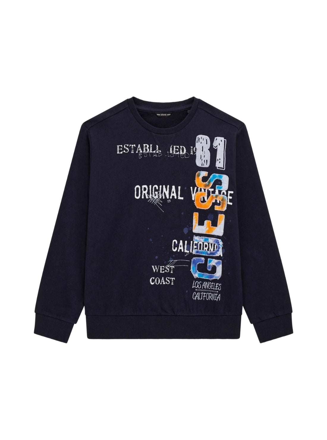 GUESS Kids Blue Printed Graphic Active Sweater Top (7-16) Front View