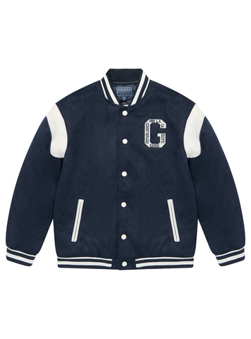 Blue Faux Suede Varsity Jacket (7-16)