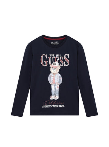 GUESS Kids Blue Long Sleeve Bear Graphic T-Shirt (7-16) L5YI30K8HM4 Front View