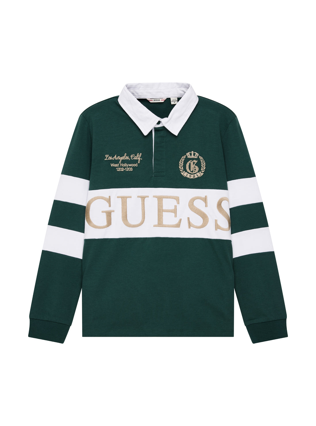 GUESS Kids Eco Green Long Sleeve Polo Shirt (7-16) L5YP01KCNQ4 Front View