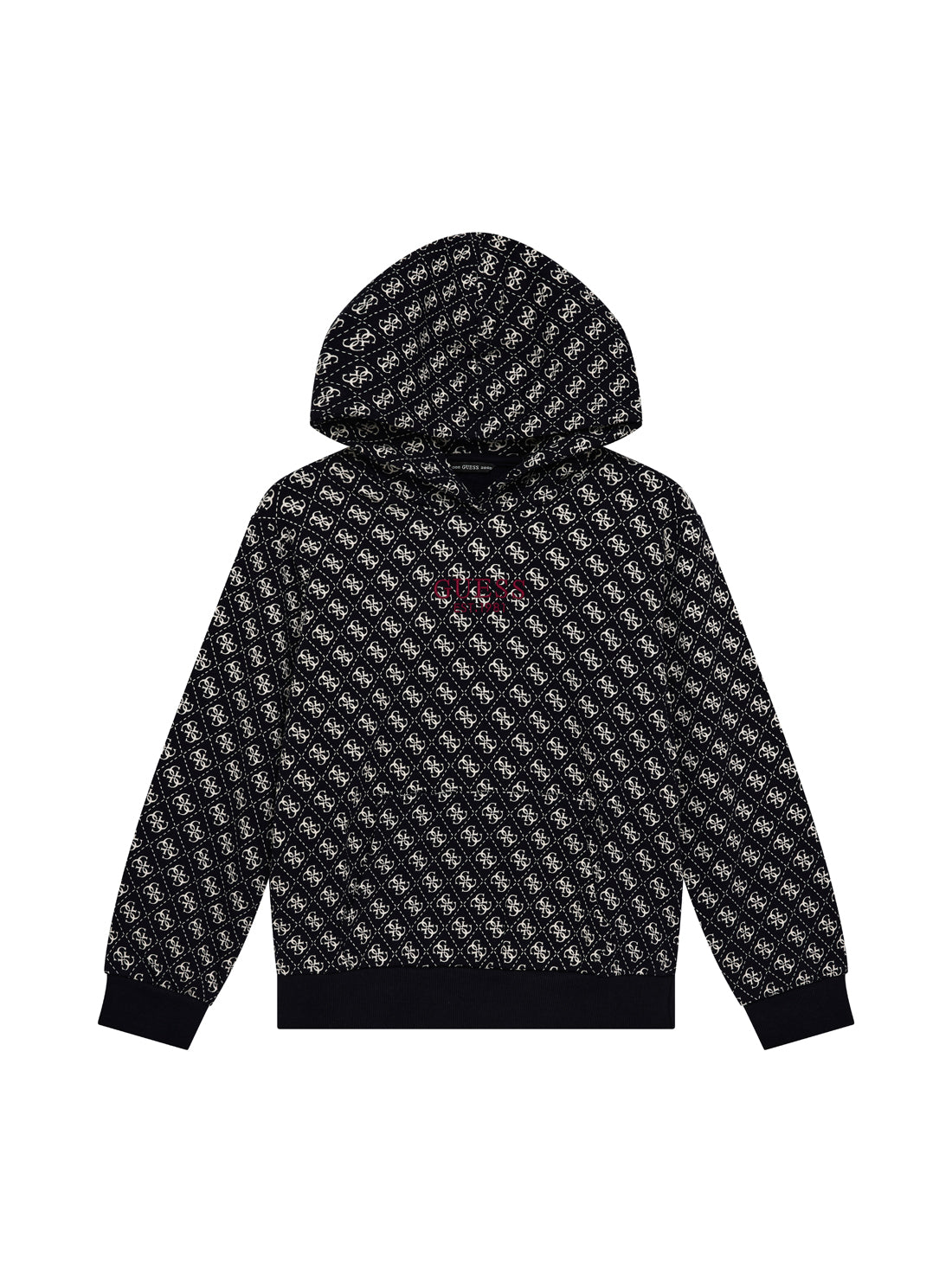 GUESS Kids Eco Blue Hooded Long Sleeve Active Top (7–16) L5YQ05KA6R4 Front View