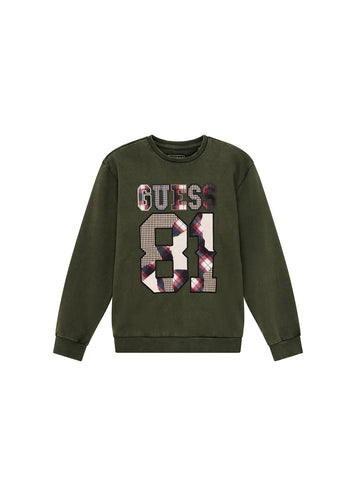 GUESS Kids Green 81 Logo Long Sleeve T-Shirt (7-16) L5YQ07KA6R4 Front View