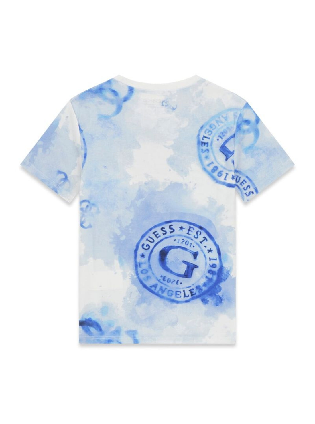 GUESS Kids Blue Hawaiian Stamps T-Shirt (7-16) L6GI03K8HM4 Back View