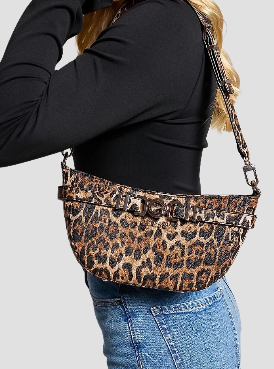 GUESS Womens Leopard Print Cirene Shoulder Bag LG966818 Model View