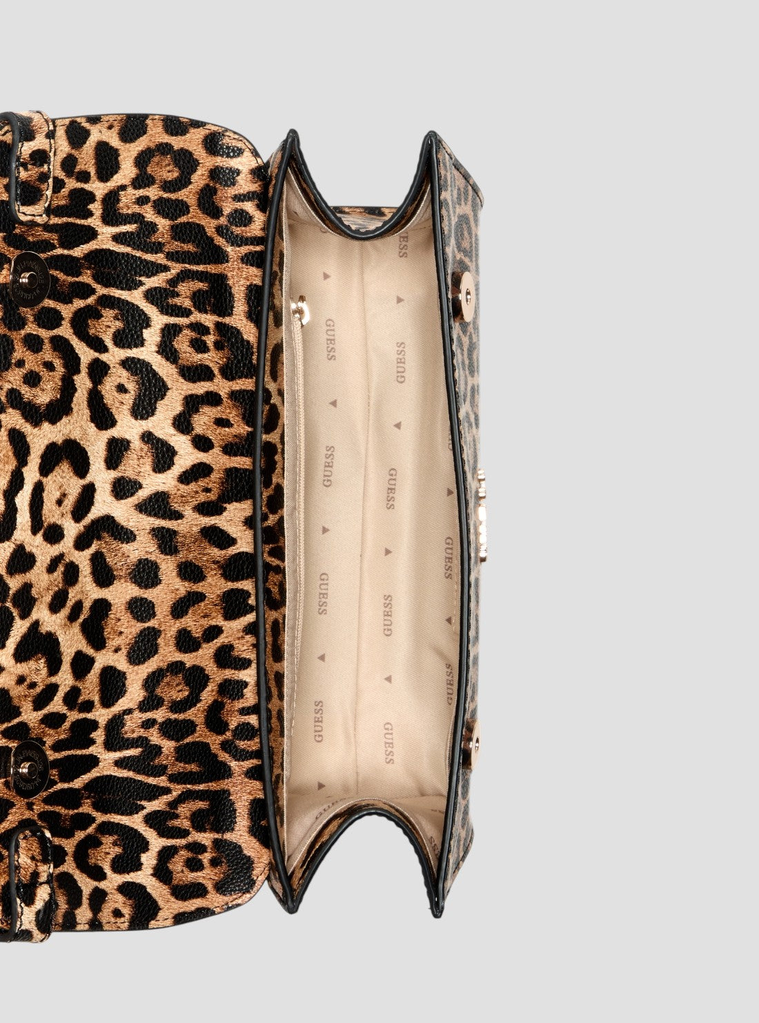 GUESS Womens Multi Leopard Print Cirene Top Handle Flap Bag LG966820  Inside View