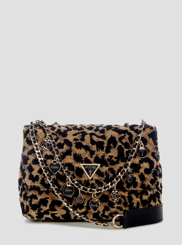 GUESS Womens Leopard Print Giully 2 Convertible Flap Bag LG967320 Front View