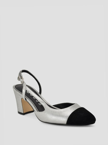 GUESS Silver Loisa Slingback Pumps LOISA Front Side View