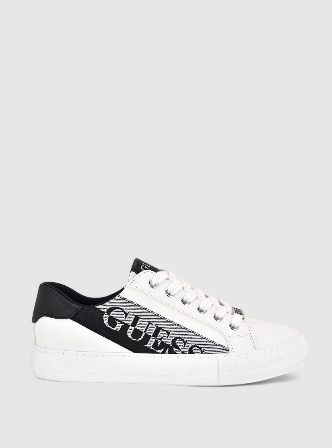 GUESS Womens White Black Lovela Sneakers LOVELA Side View