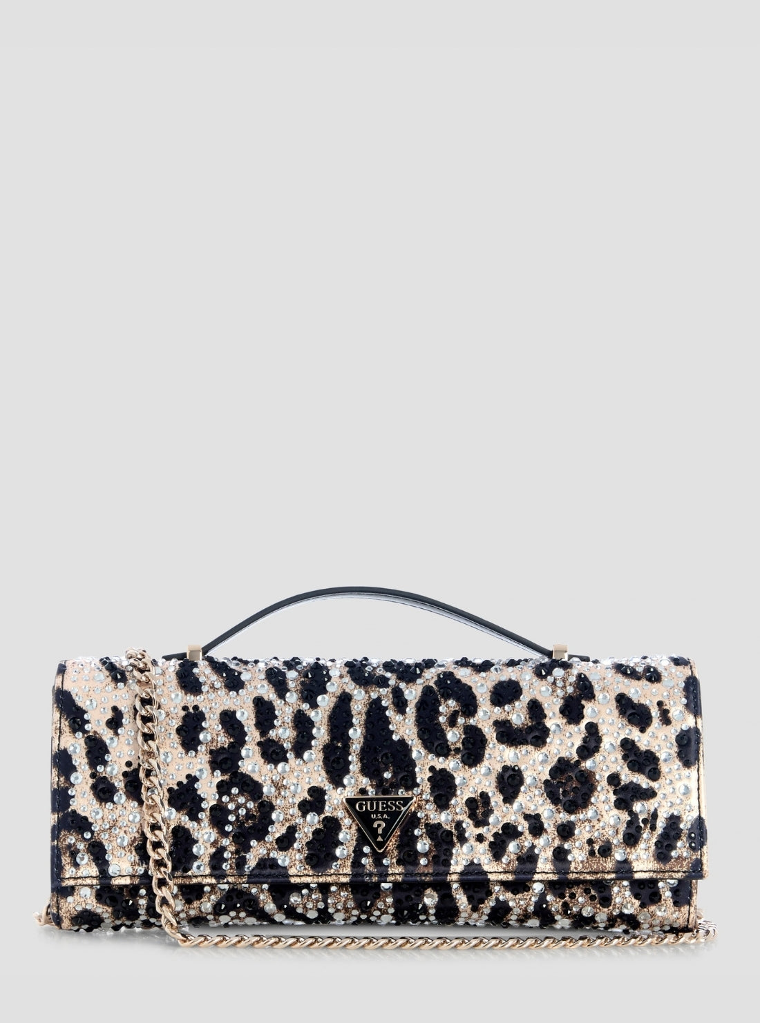 GUESS Womens Leopard Tasmin Top Handle Clutch Bag LR993171 Front View