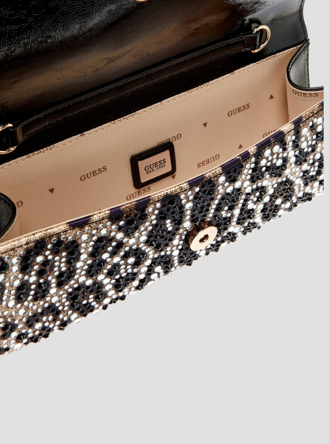 GUESS Womens Leopard Tasmin Top Handle Clutch Bag LR993171 Detail View