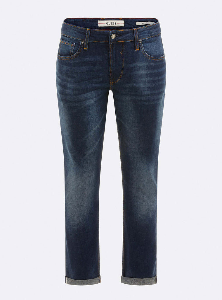 Eco Low Rise Slim Tapered Denim Jeans In Meadow Selvedge Wash Guess 9873