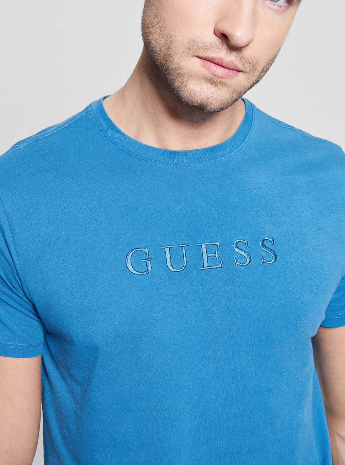 Blue Pima Logo T-Shirt | GUESS Men's Apparel | detail view