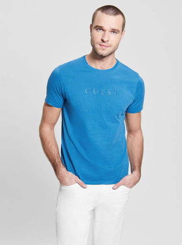 Blue Pima Logo T-Shirt | GUESS Men's Apparel | front view