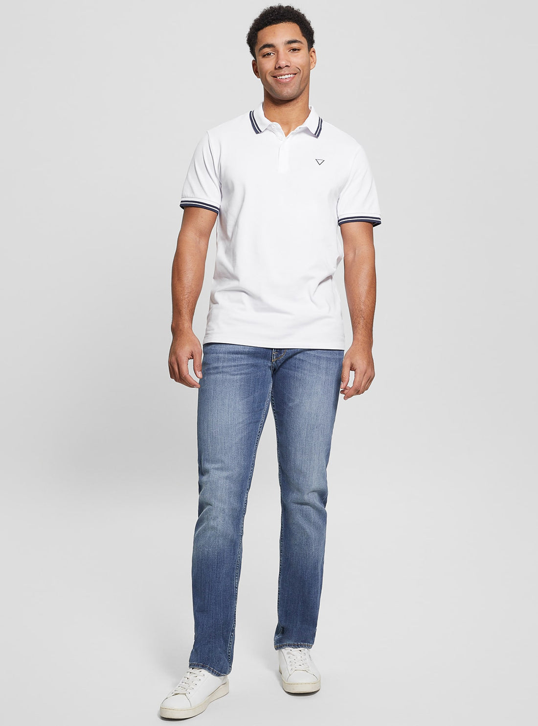 White Pique Triangle Polo T-Shirt