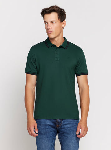 GUESS Green Short Sleeve Pique Polo Shirt front view