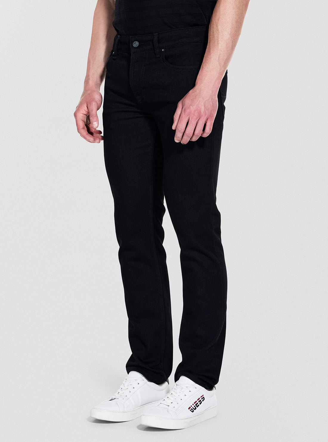 GUESS Mens Black Angels Straight Leg Jeans M2YAN2D4Q51 Front Side View