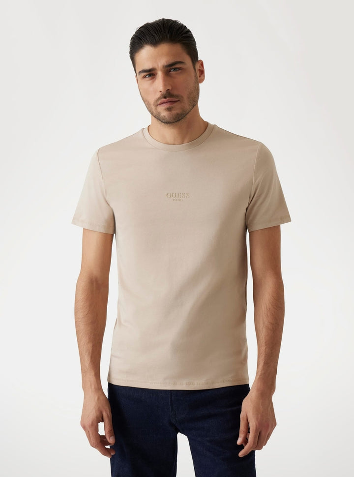GUESS Mens Eco Beige Logo Aidy T-Shirt M2YI72I3Z14 Front View