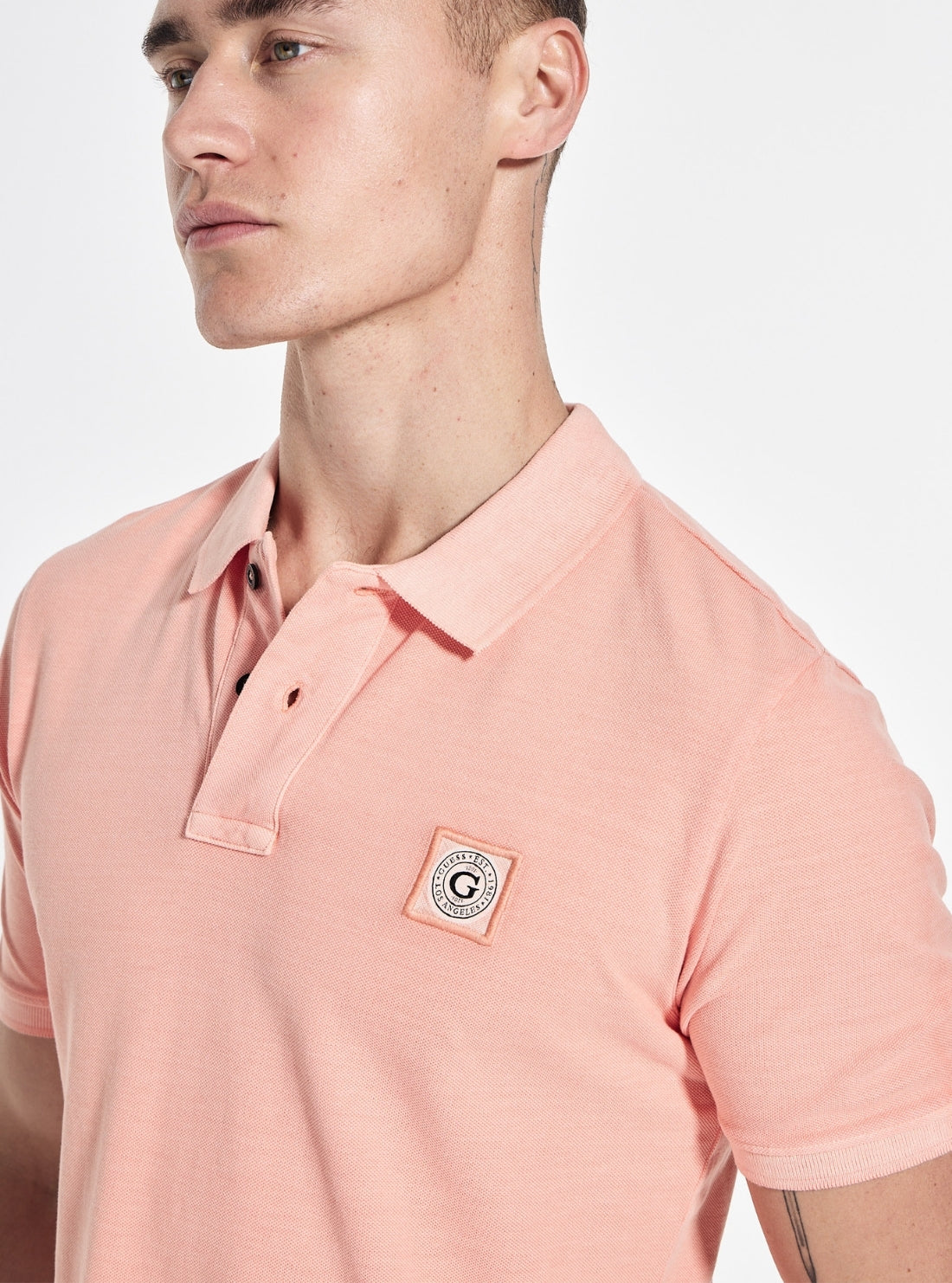 GUESS Mens Orange Washed Polo Shirt M2YP24KC9T1 Detail View