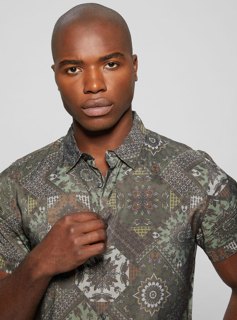 Eco Grey Sandwash Shashiko Print Shirt | GUESS Men's