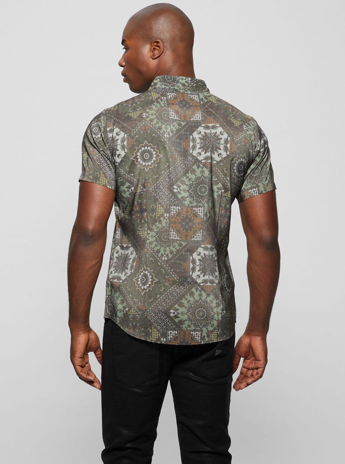 Eco Grey Sandwash Shashiko Print Shirt | GUESS men's Apparel | back view