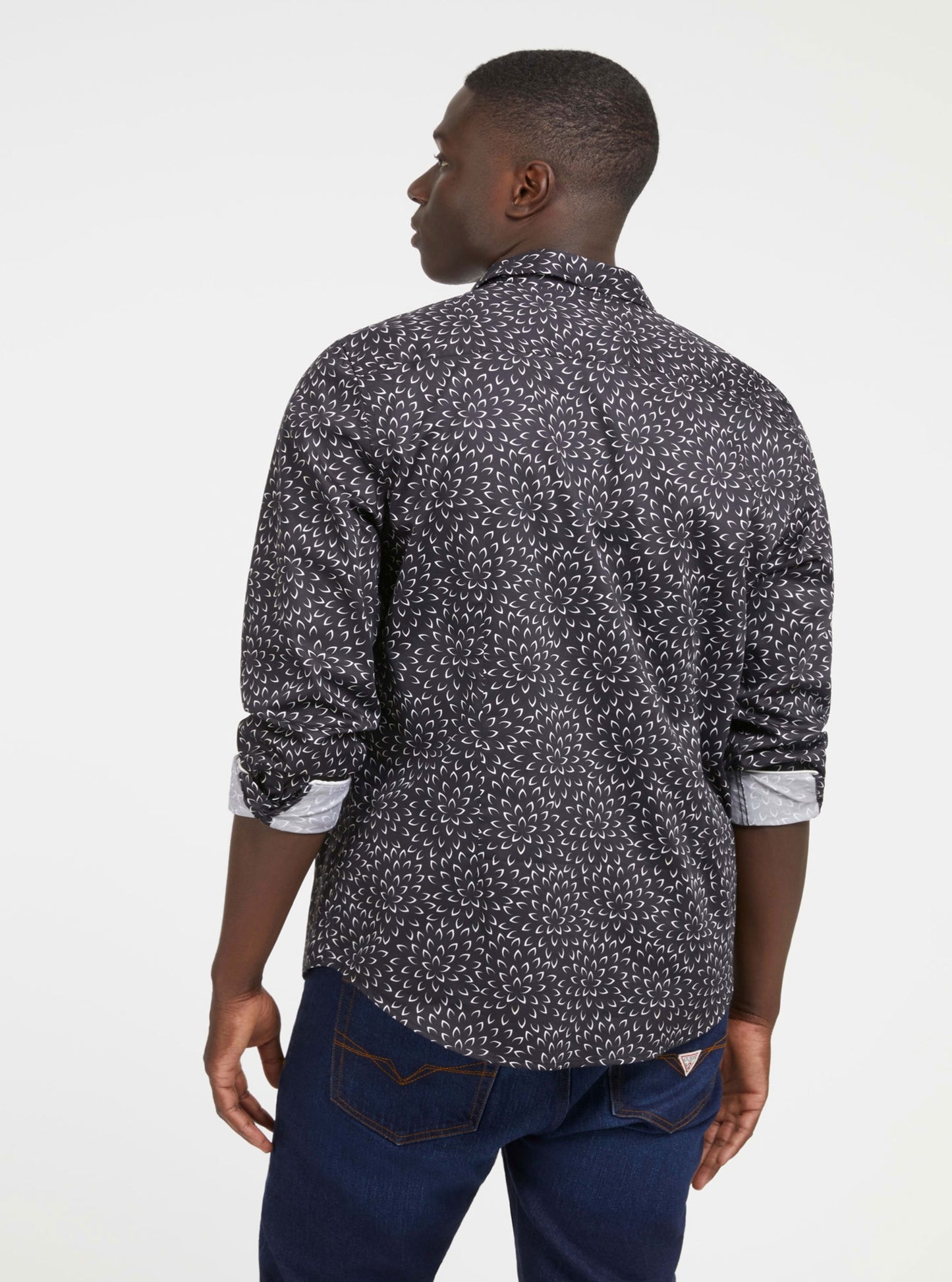 Black Floral Luxe Detached Shirt | GUESS Men's Apparel | back view