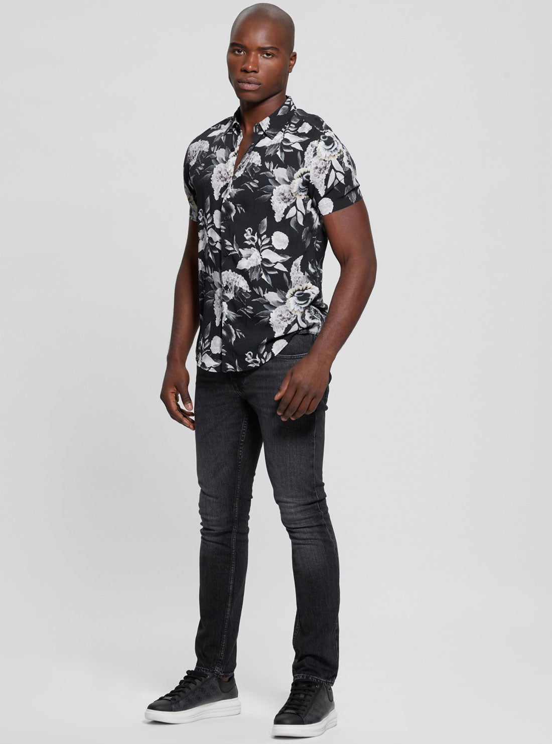 Eco Black Rayon Floral Shirt | GUESS Men's Apparel | full view