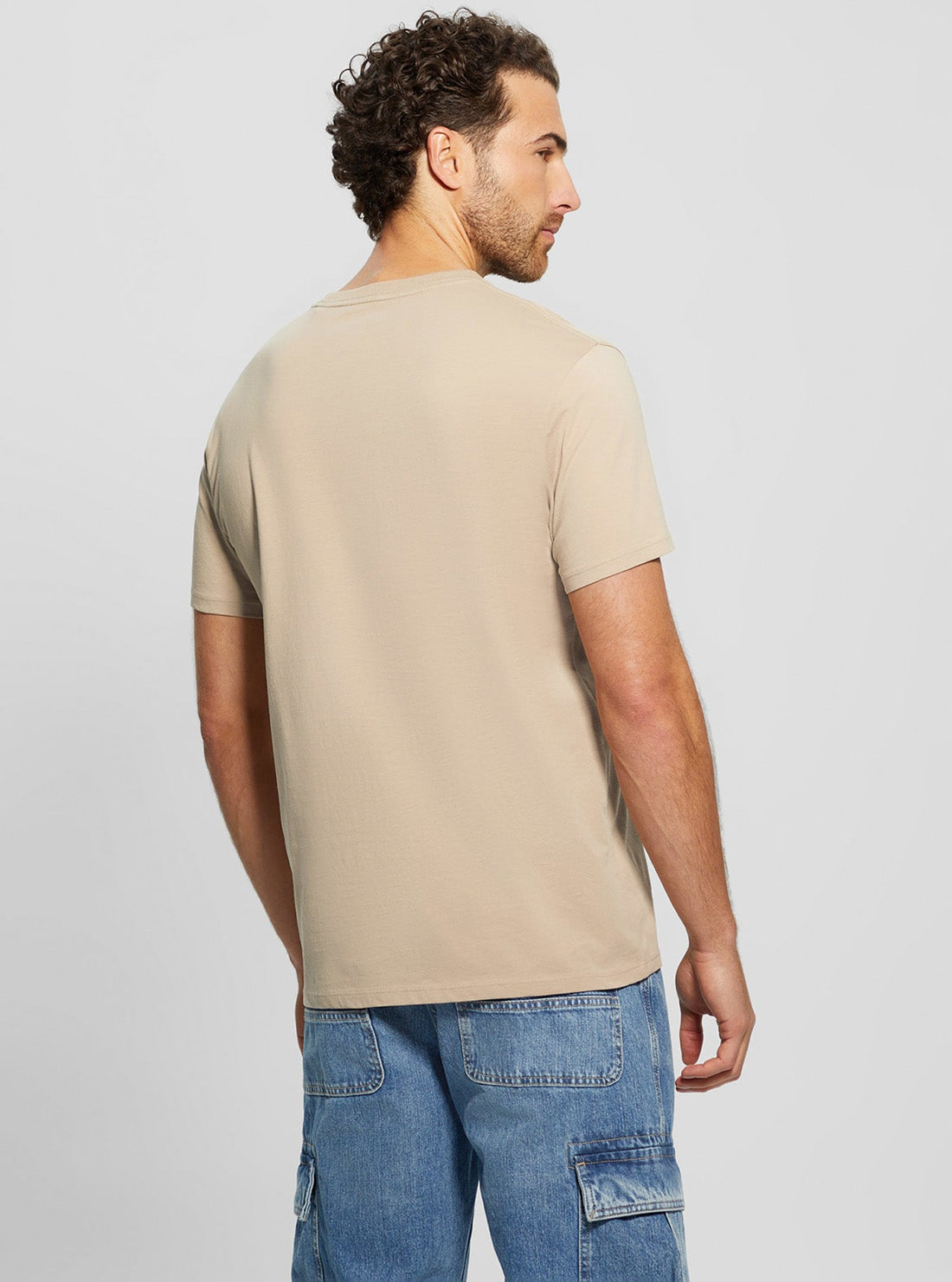 GUESS Mens Eco Beige Basic Classic Logo T-Shirt M3BI0RKC9U1 Back View
