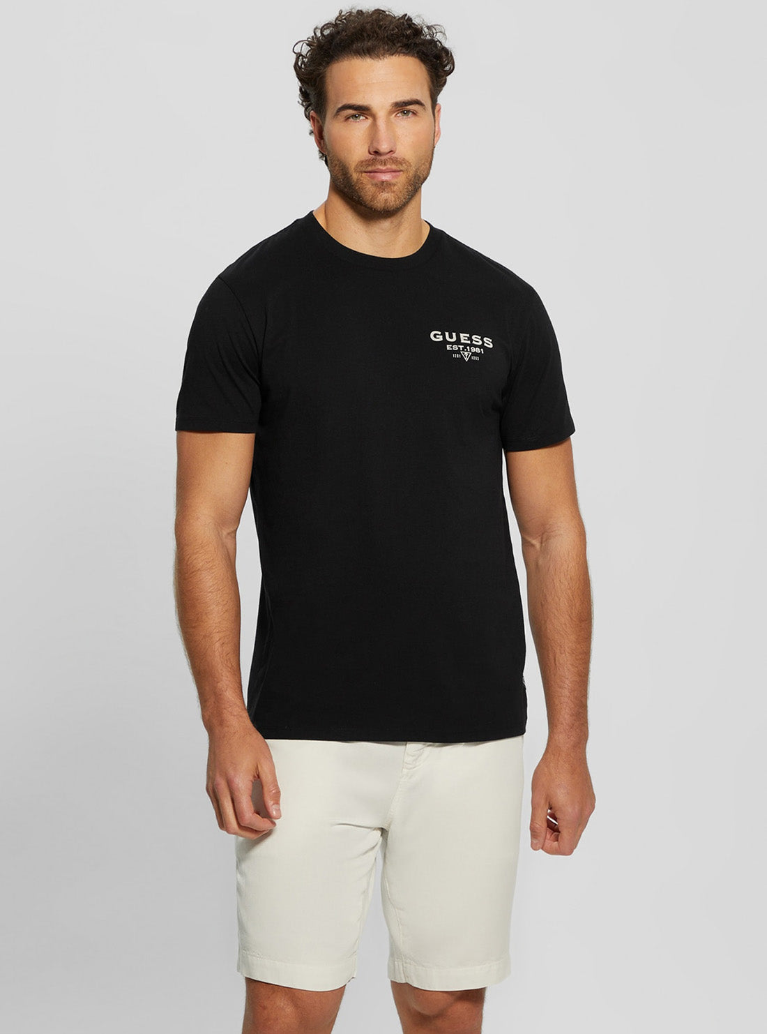 GUESS Mens Eco Black Basic Classic Logo T-Shirt M3BI0RKC9U1 Front View