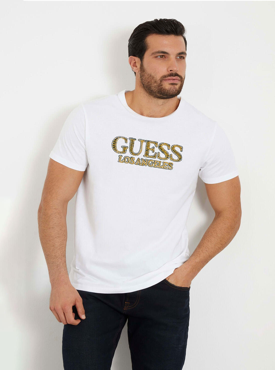 White L.A. Logo T-Shirt | GUESS men's apparel | front view