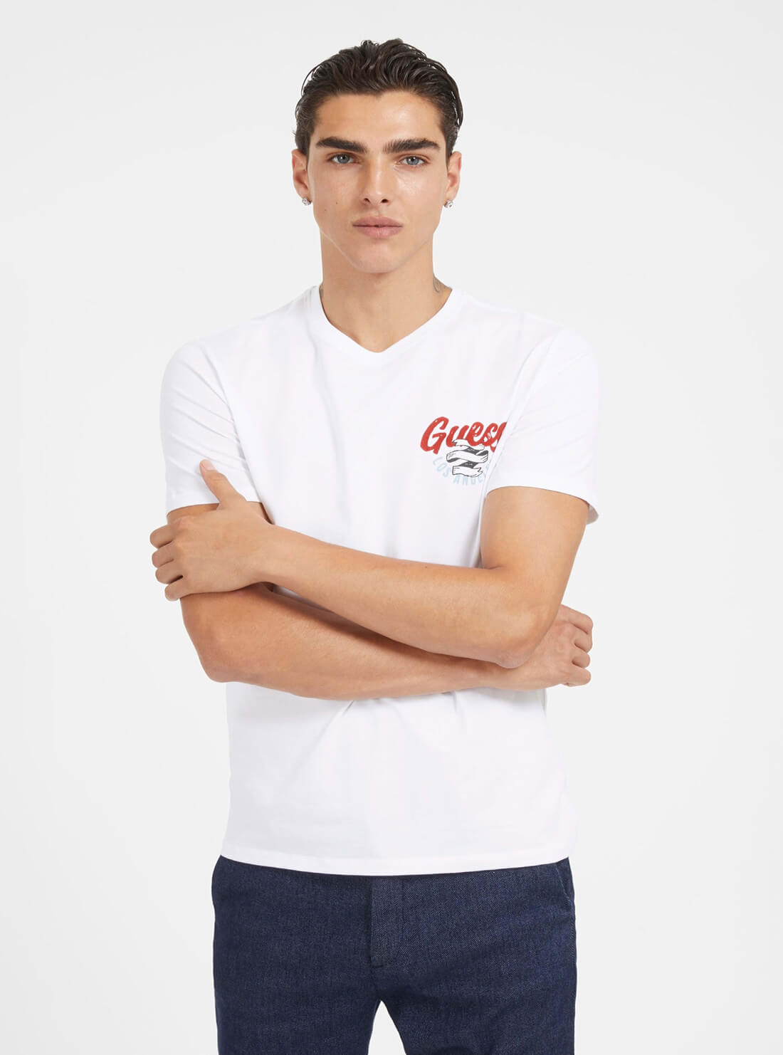 White Ribbon Logo T-Shirt | GUESS Men's Apparel | front view