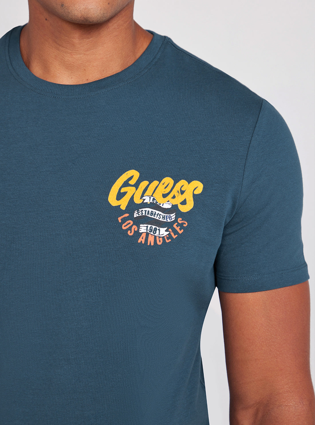 Coastal Blue Ribbon Logo T-Shirt | GUESS Men's Apparel | detail view
