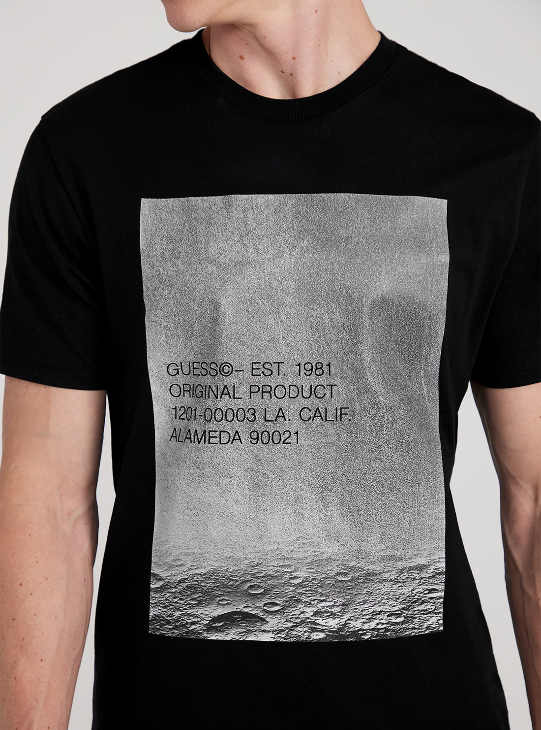 GUESS Black Moon Print Short Sleeve T-Shirt detail view