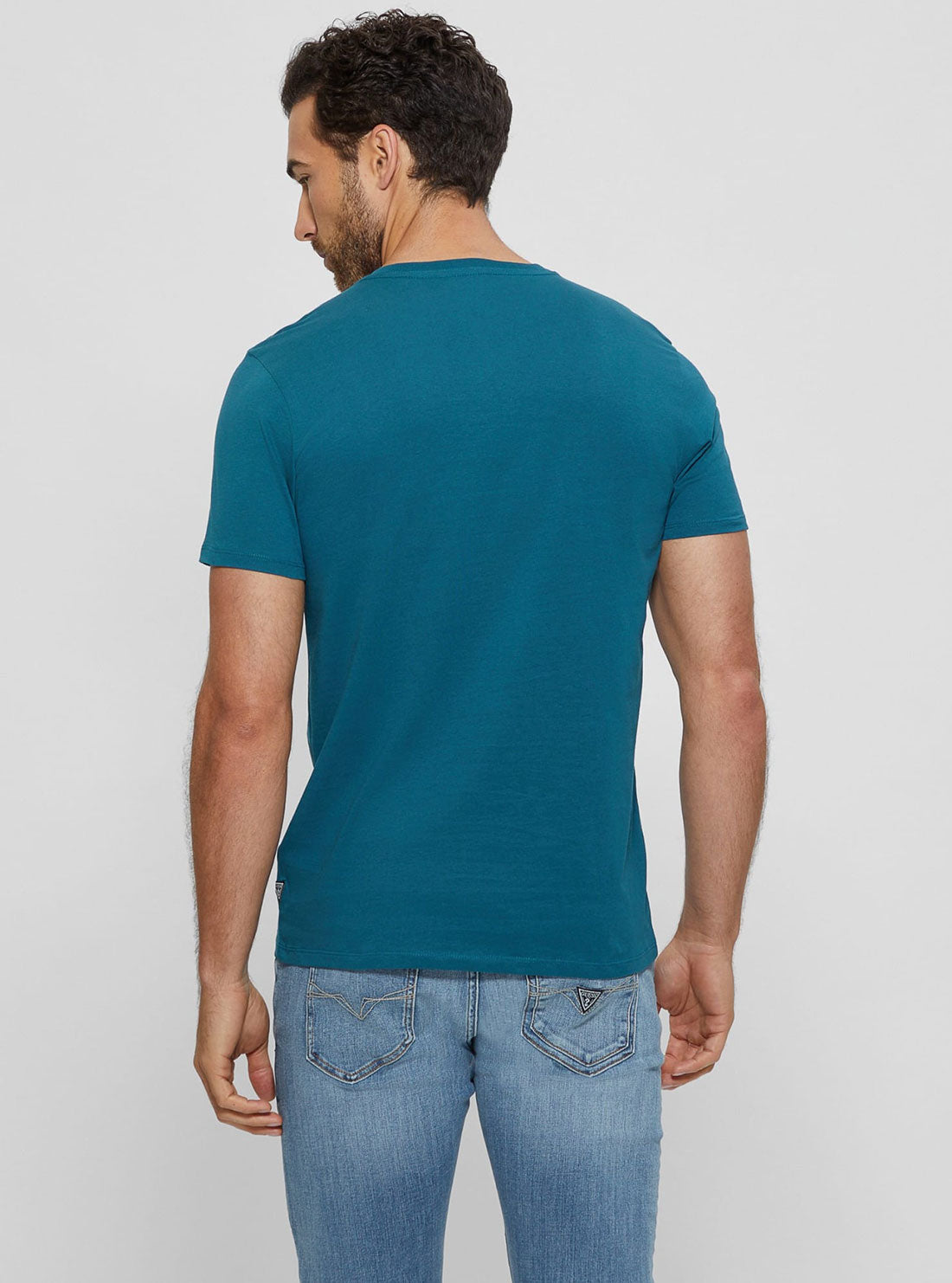 Teal Blue Iridescent Logo T-Shirt | GUESS Men's Apparel | back view