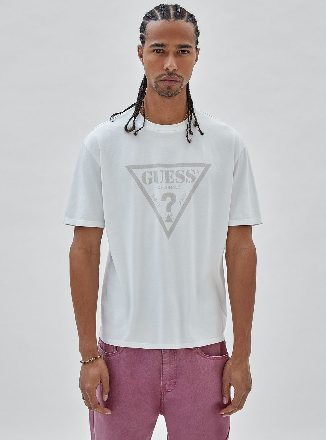 Guess Originals White Vintage Triangle Logo T-Shirt | GUESS Men's Apparel | front view