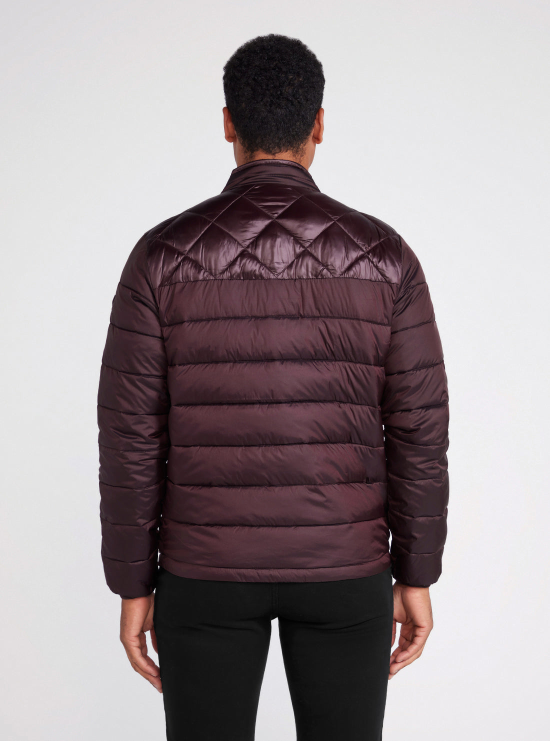 Eco Maroon Lightweight Puffer Jacket | GUESS men's apparel | back view