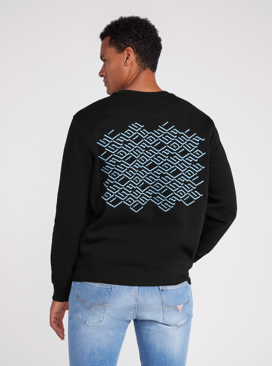 Black Back Geo-Metric Logo Print Jumper | GUESS men's apparel | back view