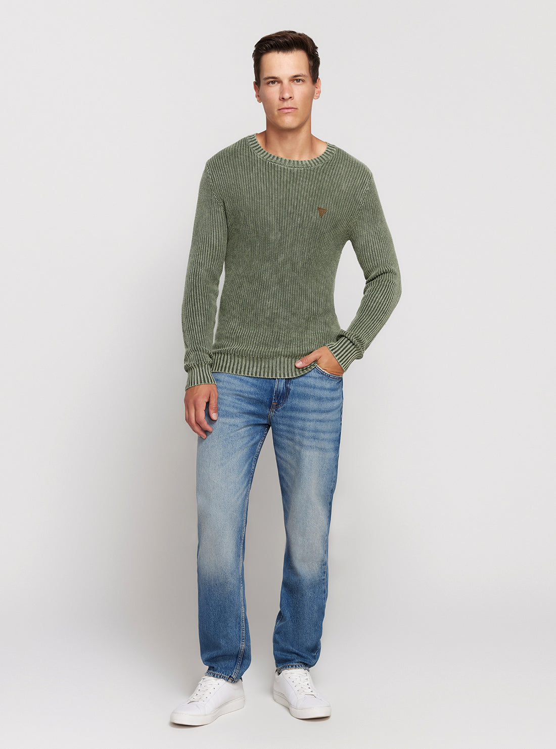 GUESS Green Bleach Angus Sailor Ribbed Sweater full view
