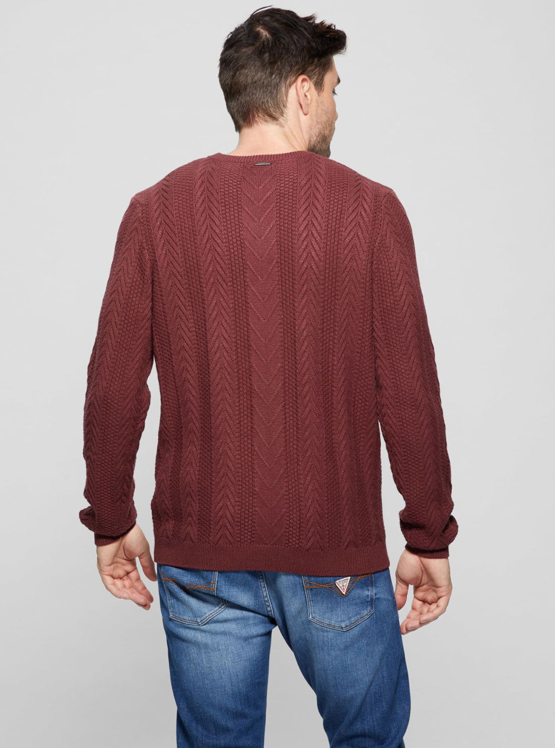 Maroon Red Cable Ethan Knit Top | GUESS men's apparel | back view