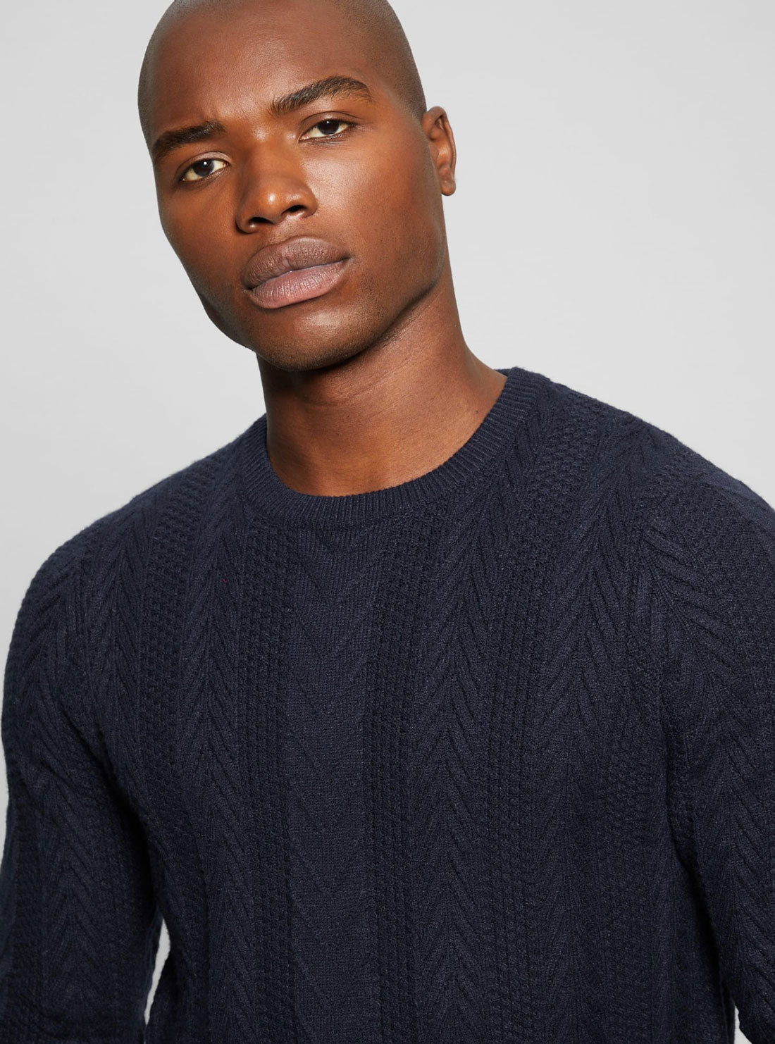 Navy Blue Cable Ethan Knit Top | GUESS Men's Apparel | detail view