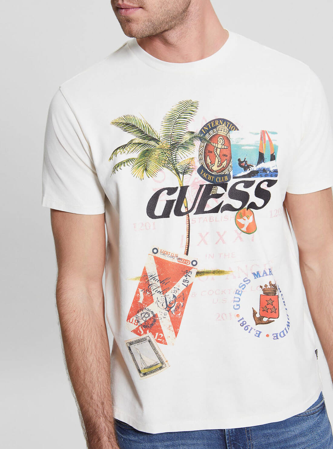 White Nautical Collage Graphic T-Shirt | GUESS Men's Apparel | detail view