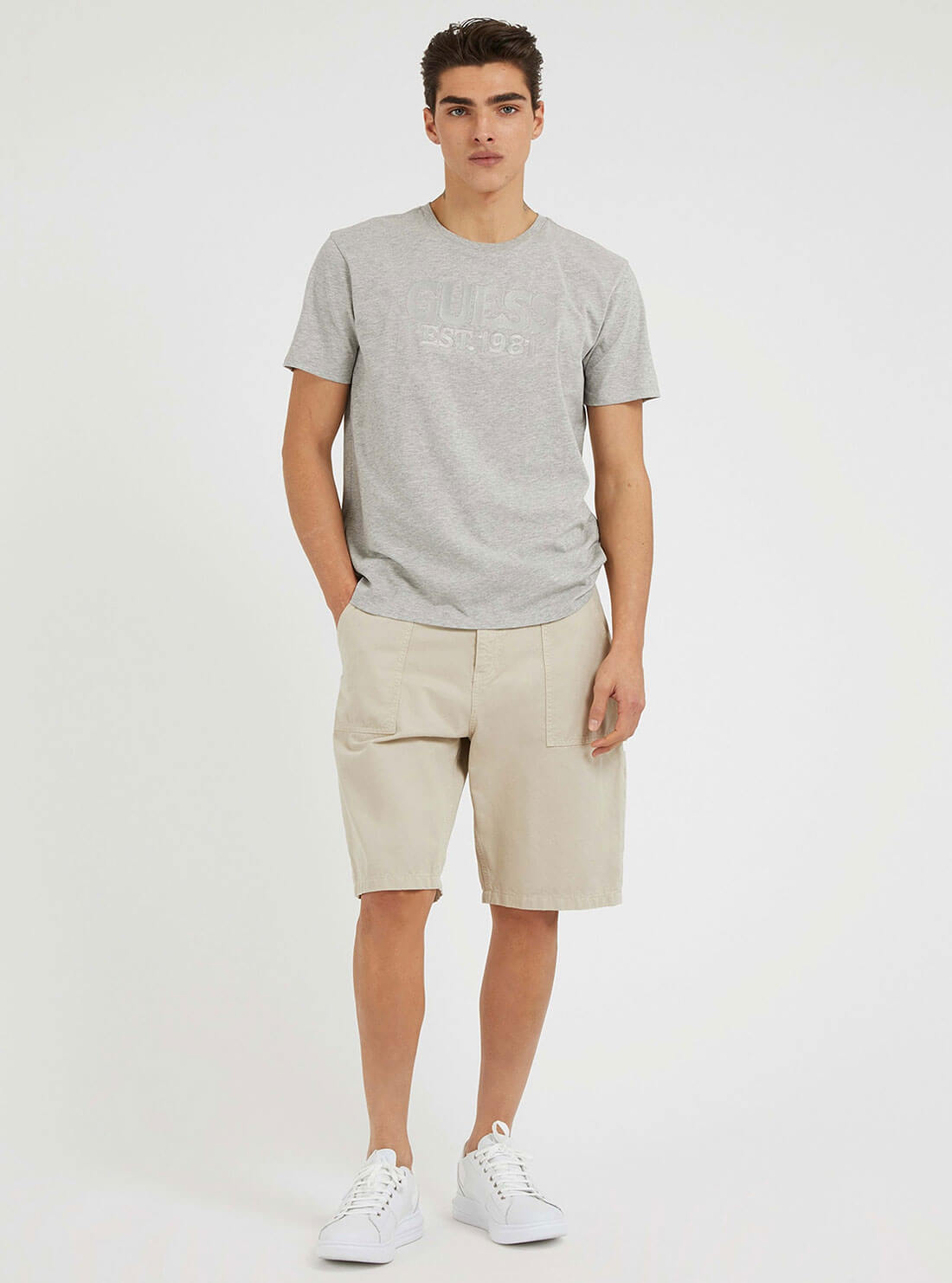 Eco Grey Embroidered Logo T-Shirt | GUESS Men's Apparel | full view