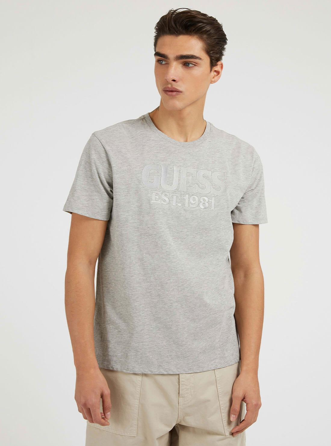 Eco Grey Embroidered Logo T-Shirt | GUESS Men's Apparel | front view