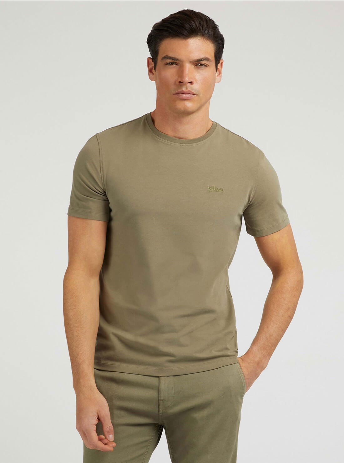 Desert Green Pima Logo T-Shirt | GUESS Men's Apparel | front view