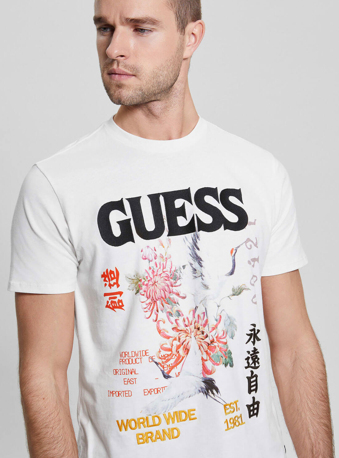 White Tokyo Collage T-Shirt | GUESS Men's Apparel | detail view