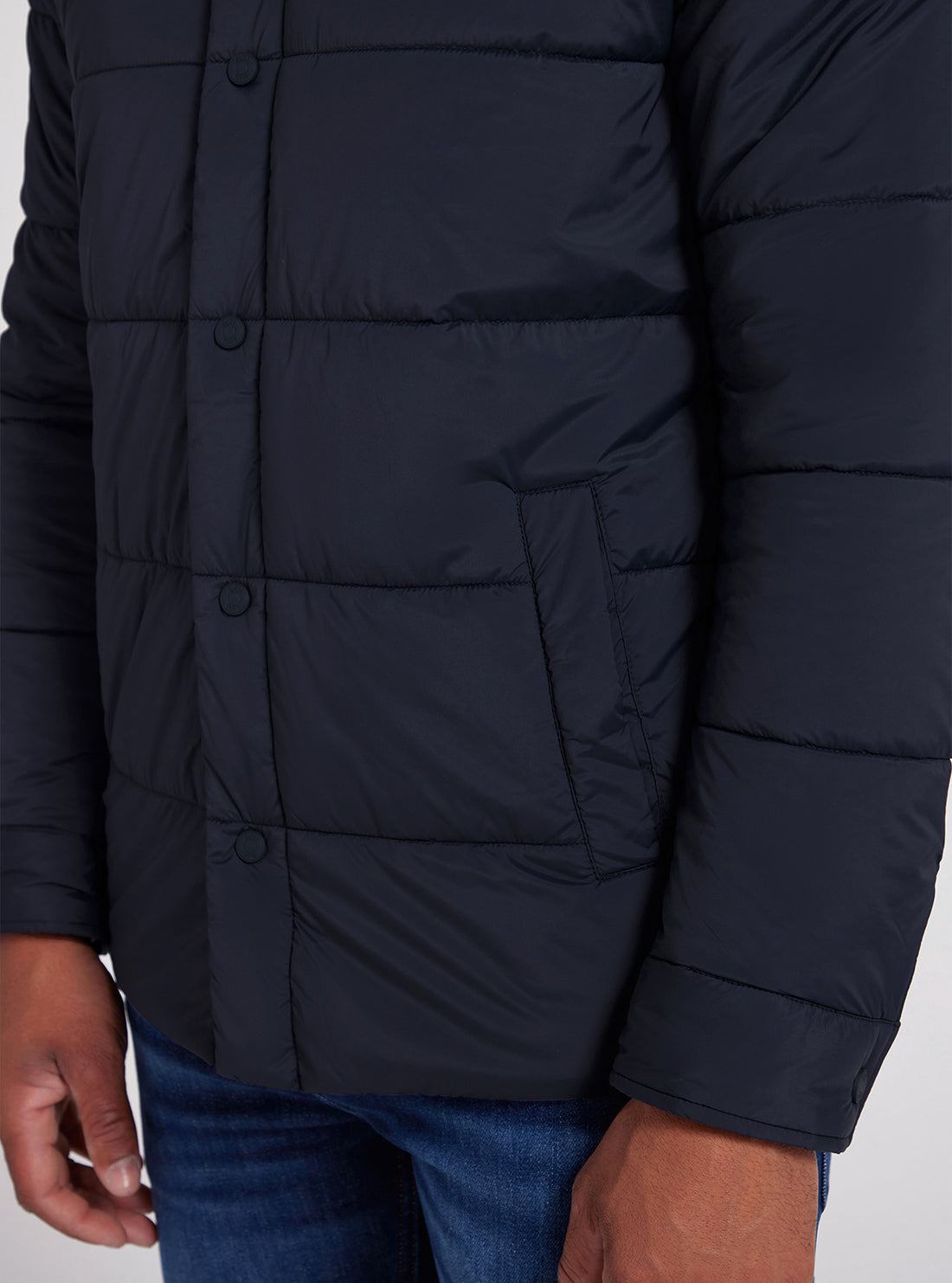 Eco Navy Blue Quilted Shacket | GUESS Men's Apparel | detail view