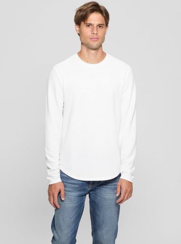 GUESS Mens White Linear Textured Jersey Long Sleeve T-Shirt M3RP31R96F0 Front View