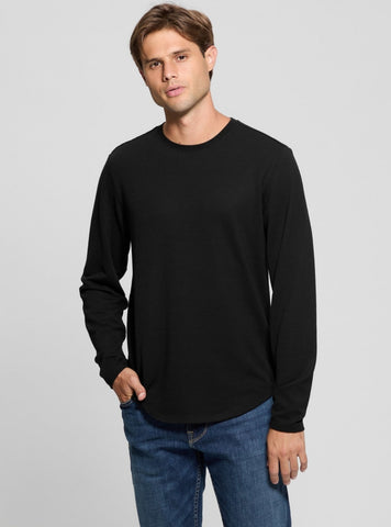 GUESS Mens Black Linear Textured Jersey Long Sleeve T-Shirt M3RP31R96F0 Front View